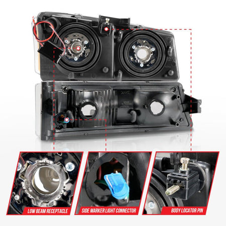 ANZO 2003 - 2006 Chevrolet Silverado 1500 Crystal Headlights w/ Light Bar Black Housing - CPC Performance