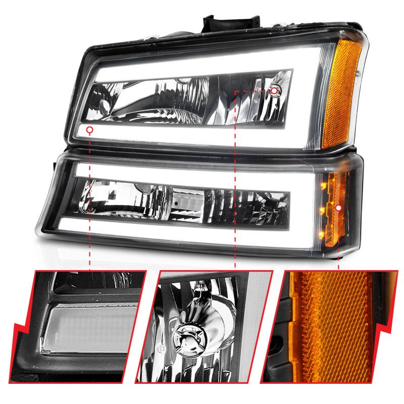ANZO 2003 - 2006 Chevrolet Silverado 1500 Crystal Headlights w/ Light Bar Black Housing - CPC Performance