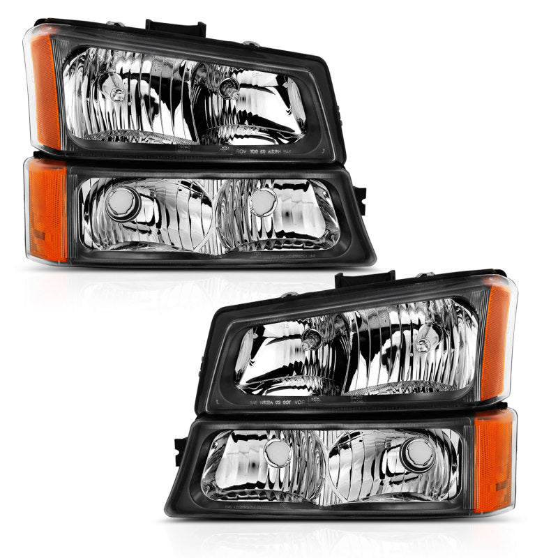ANZO 2003 - 2006 Chevy Silverado Crystal Headlight w/ Signal Light Black Amber (4 pcs) - CPC Performance