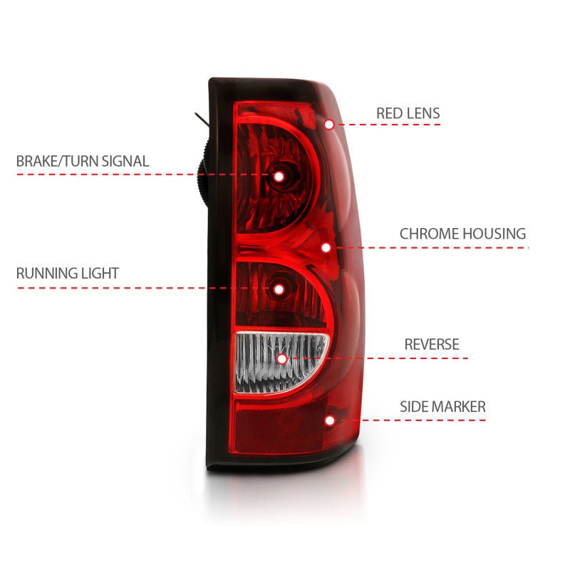 ANZO 2004 - 2007 Chevy Silverado Taillight Red/Clear Lens w/Black Trim (OE Replacement) - CPC Performance