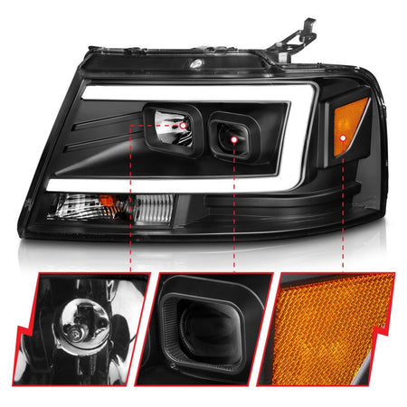 ANZO 2004 - 2008 Ford F - 150 Projector Headlights w/ Light Bar Black Housing - CPC Performance