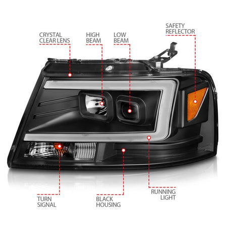 ANZO 2004 - 2008 Ford F - 150 Projector Headlights w/ Light Bar Black Housing - CPC Performance