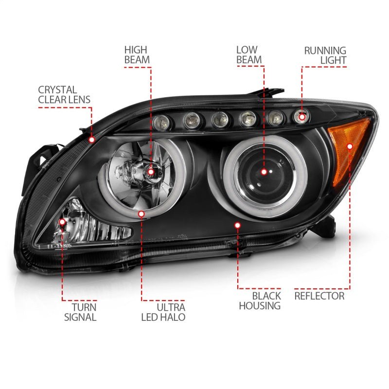 ANZO 2005 - 2010 Scion Tc Projector Headlights w/ Halo Black (CCFL) - CPC Performance