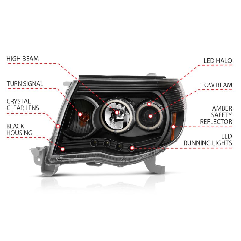 ANZO 2005 - 2011 Toyota Tacoma Projector Headlights w/ Halo Black - CPC Performance