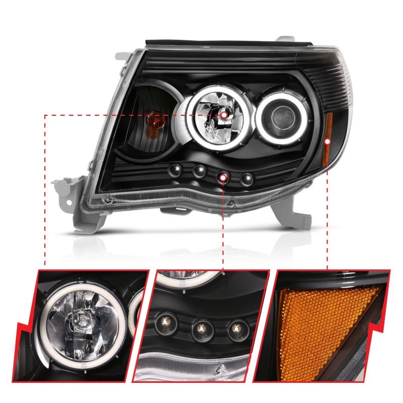 ANZO 2005 - 2011 Toyota Tacoma Projector Headlights w/ Halo Black - CPC Performance