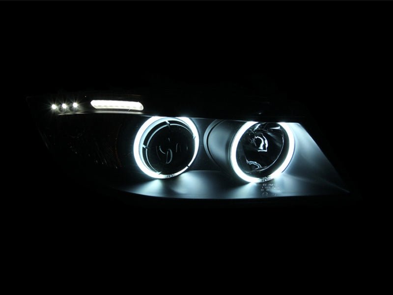 ANZO 2006 - 2008 BMW 3 Series E90 - E91 Projector Headlights w/ Halo w/ LED Bar Black (CCFL) - CPC Performance