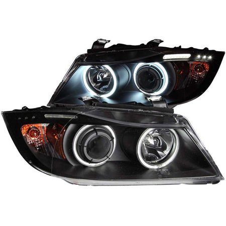 ANZO 2006 - 2008 BMW 3 Series E90 - E91 Projector Headlights w/ Halo w/ LED Bar Black (CCFL) - CPC Performance