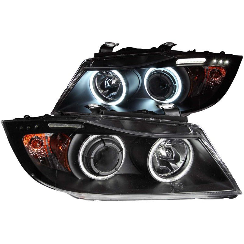 ANZO 2006 - 2008 BMW 3 Series E90 - E91 Projector Headlights w/ Halo w/ LED Bar Black (CCFL) - CPC Performance