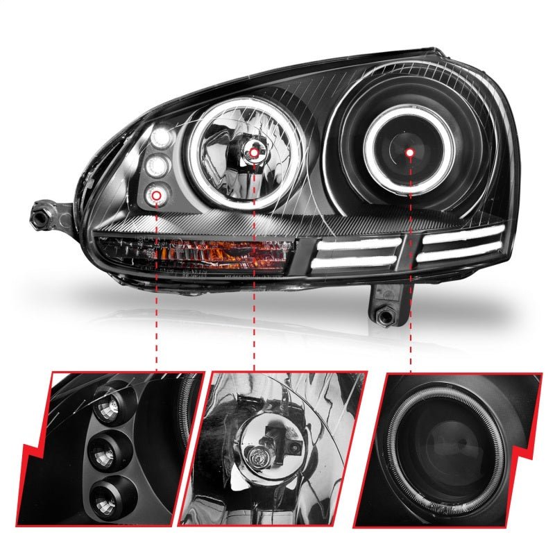 ANZO 2006 - 2009 Volkswagen Rabbit Projector Headlights w/ Halo Black (CCFL) - CPC Performance