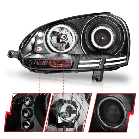 ANZO 2006 - 2009 Volkswagen Rabbit Projector Headlights w/ Halo Black (CCFL) - CPC Performance
