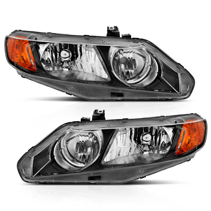 ANZO 2006 - 2011 Honda Civic 4 Door Crystal Headlight Black Amber (OE Replacement) - CPC Performance