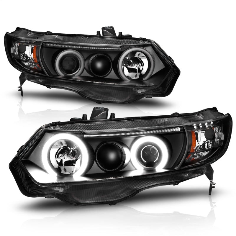 ANZO 2006 - 2011 Honda Civic Projector Headlights w/ Halo Black (CCFL) - CPC Performance