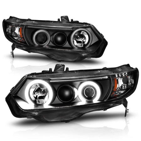 ANZO 2006 - 2011 Honda Civic Projector Headlights w/ Halo Black (CCFL) - CPC Performance