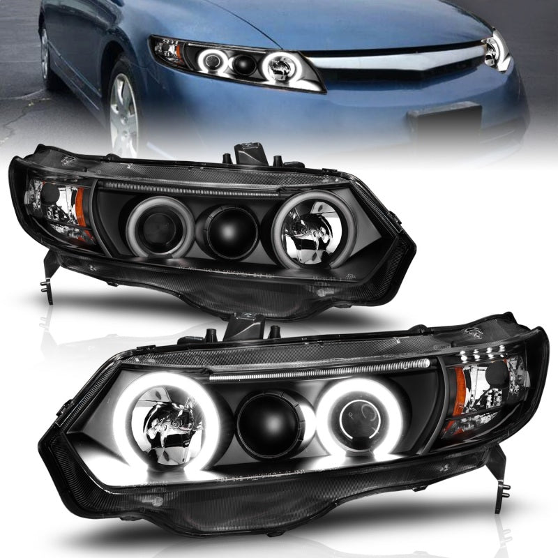 ANZO 2006 - 2011 Honda Civic Projector Headlights w/ Halo Black (CCFL) - CPC Performance