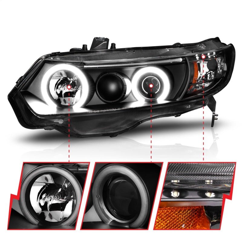 ANZO 2006 - 2011 Honda Civic Projector Headlights w/ Halo Black (CCFL) - CPC Performance