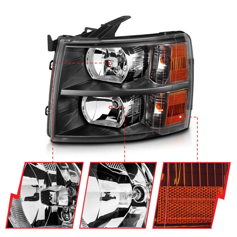 ANZO 2007 - 2013 Chevrolet Silverado Crystal Headlights Black - CPC Performance