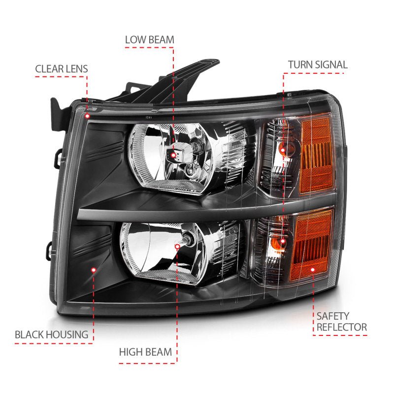 ANZO 2007 - 2013 Chevrolet Silverado Crystal Headlights Black - CPC Performance