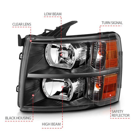 ANZO 2007 - 2013 Chevrolet Silverado Crystal Headlights Black - CPC Performance