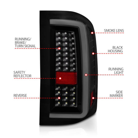 ANZO 2007 - 2013 Chevrolet Silverado1500/ 2500/ 3500 LED Tail Lights w/ Light Bar Black Housing Smoke - CPC Performance