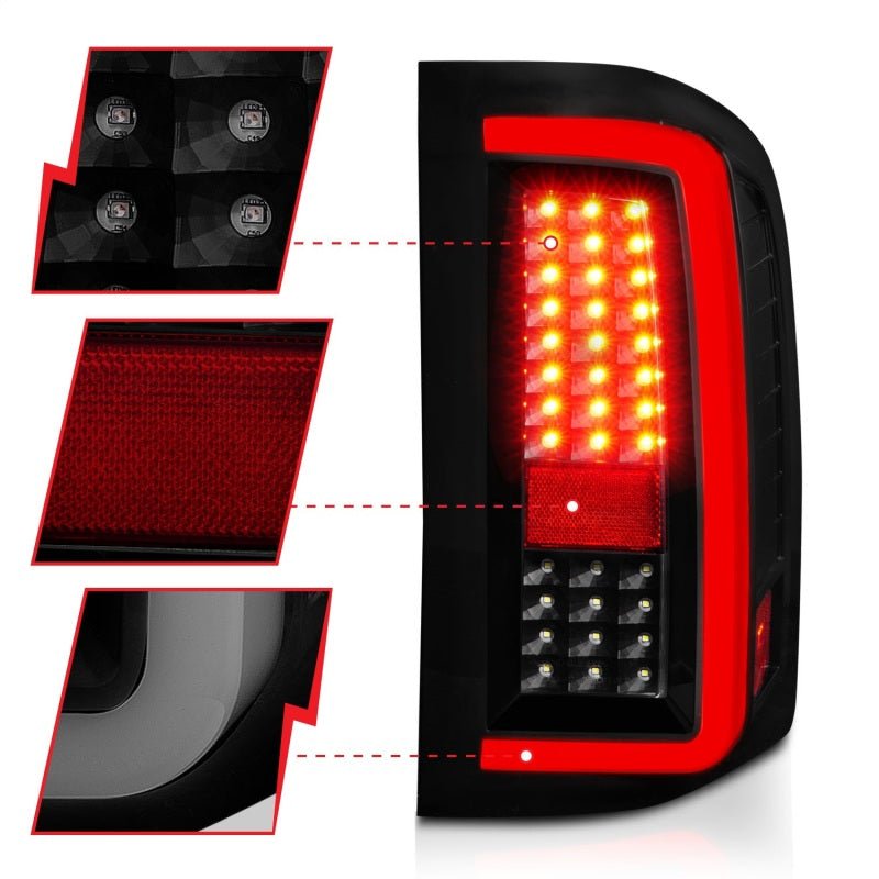 ANZO 2007 - 2013 Chevrolet Silverado1500/ 2500/ 3500 LED Tail Lights w/ Light Bar Black Housing Smoke - CPC Performance