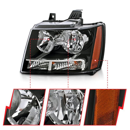 ANZO 2007 - 2014 Chevrolet Tahoe/Suburban Crystal Headlights Black - CPC Performance
