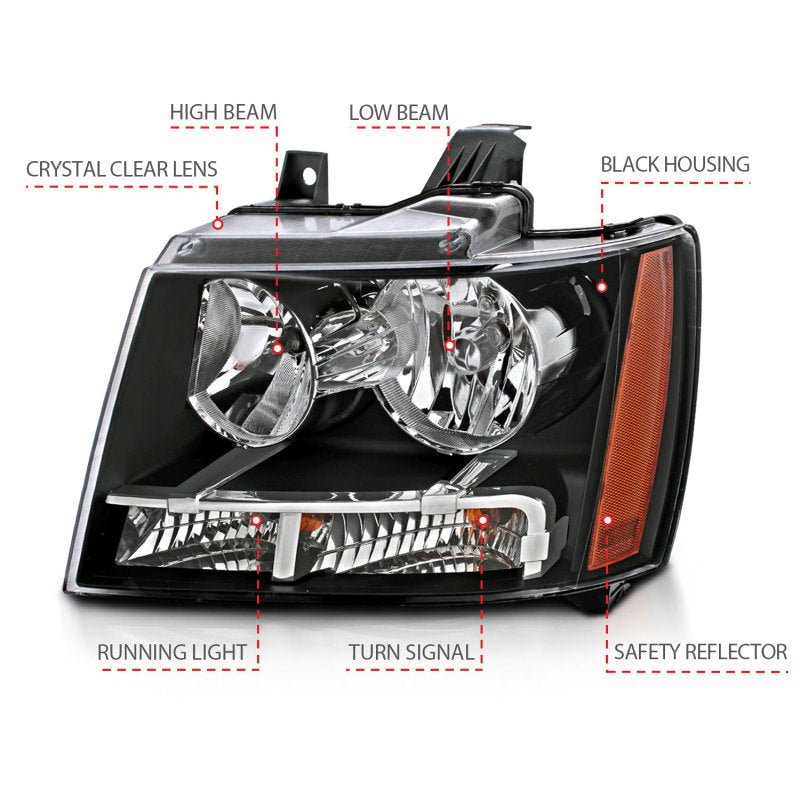 ANZO 2007 - 2014 Chevrolet Tahoe/Suburban Crystal Headlights Black - CPC Performance