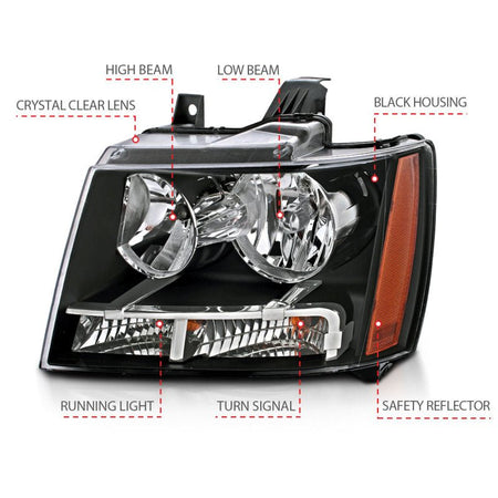 ANZO 2007 - 2014 Chevrolet Tahoe/Suburban Crystal Headlights Black - CPC Performance