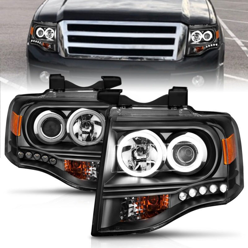 ANZO 2007 - 2014 Ford Expedition Projector Headlights w/ Halo Black - CPC Performance