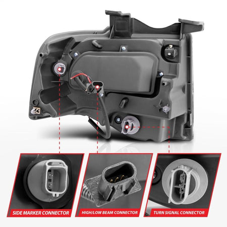 ANZO 2007 - 2014 Ford Expedition Projector Headlights w/ Halo Black - CPC Performance
