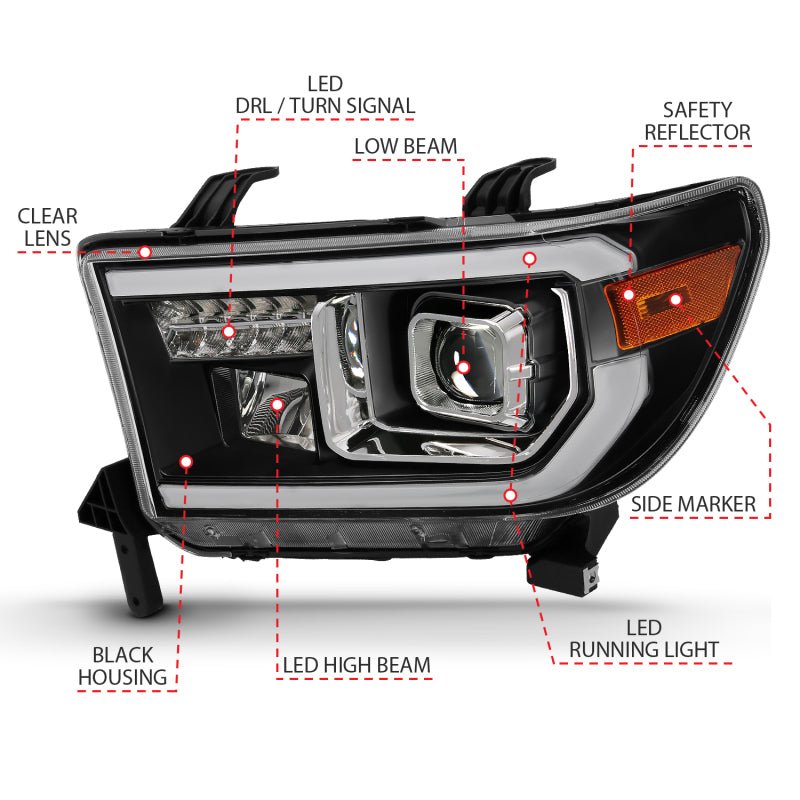ANZO 2007 - 2014 Toyota Tundra Projector Light Bar H.L Black Amber(Led High Beam) (Halogen Version) - CPC Performance