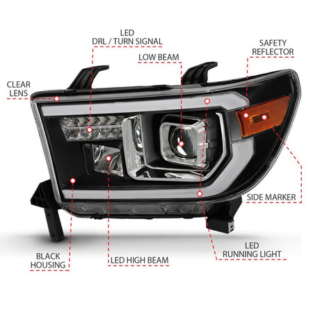 ANZO 2007 - 2014 Toyota Tundra Projector Light Bar H.L Black Amber(Led High Beam) (Halogen Version) - CPC Performance