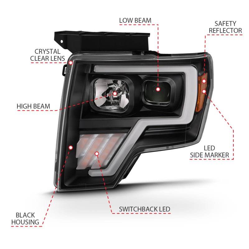 ANZO 2009 - 2013 Ford F - 150 Projector Light Bar G4 Switchback Headlights Black Amber - CPC Performance