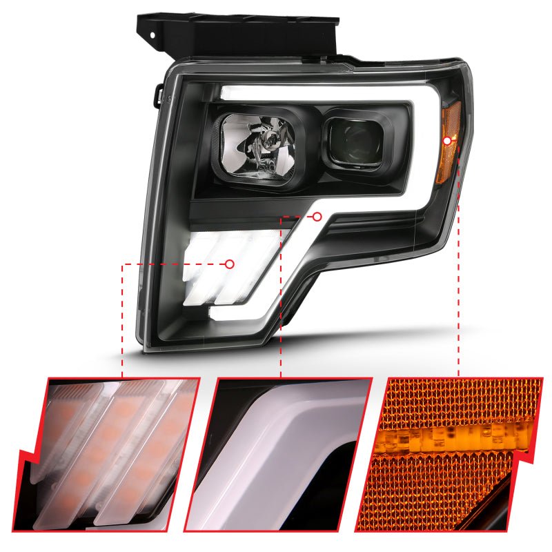 ANZO 2009 - 2013 Ford F - 150 Projector Light Bar G4 Switchback Headlights Black Amber - CPC Performance