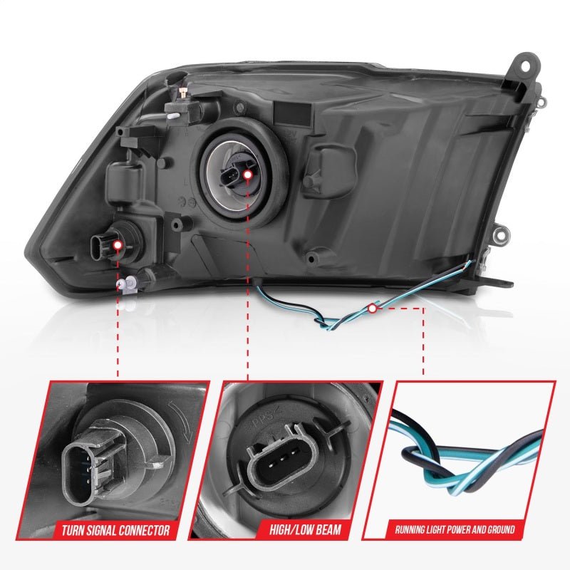 ANZO 2009 - 2018 Dodge Ram 1500/ 2500/ 3500 Crystal Headlights w/ Light Bar Chrome Housing - CPC Performance