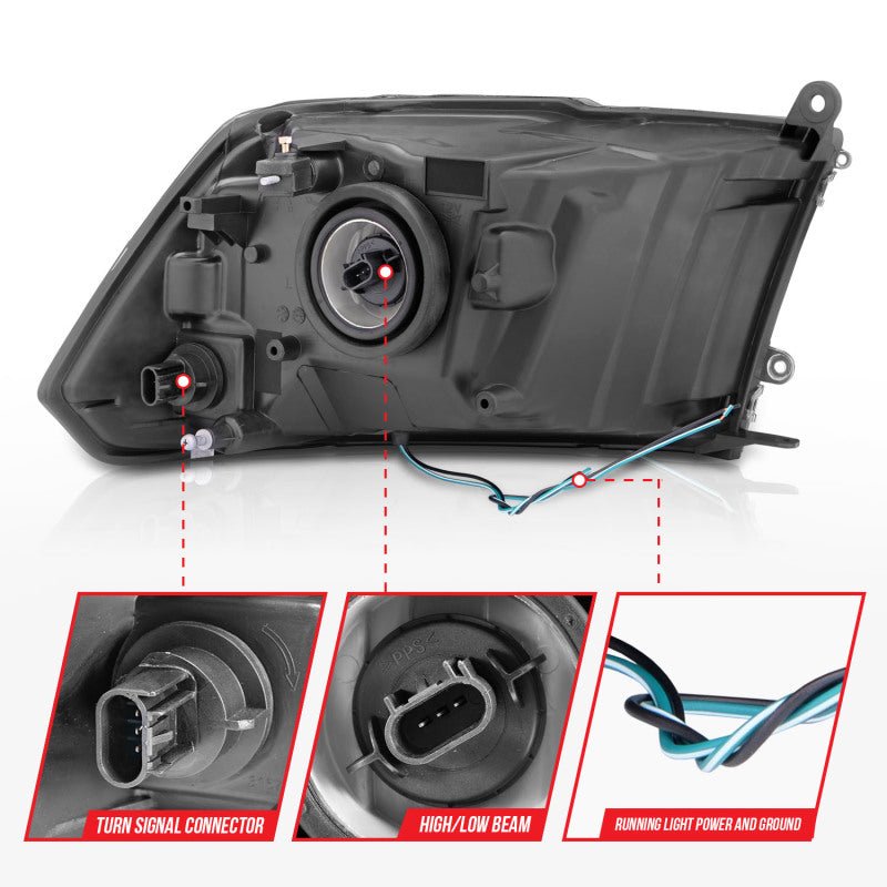 ANZO 2009 - 2018 Dodge Ram 1500 Crystal Headlights w/ Light Bar Black Housing - CPC Performance