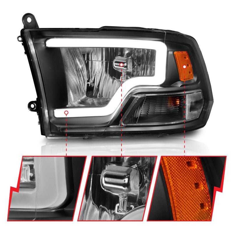 ANZO 2009 - 2018 Dodge Ram 1500 Crystal Headlights w/ Light Bar Black Housing - CPC Performance