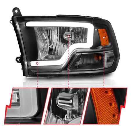 ANZO 2009 - 2018 Dodge Ram 1500 Crystal Headlights w/ Light Bar Black Housing - CPC Performance