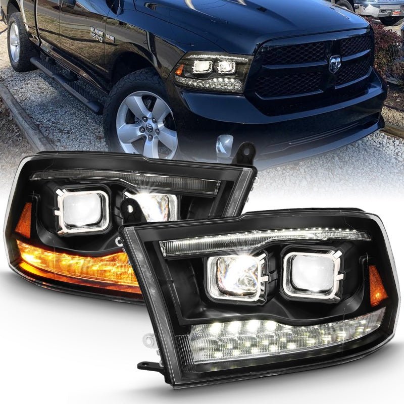 ANZO 2009 - 2018 Dodge Ram 1500 Led Projector Plank Style Switchback H.L Halo Black Amber (OE Style) - CPC Performance