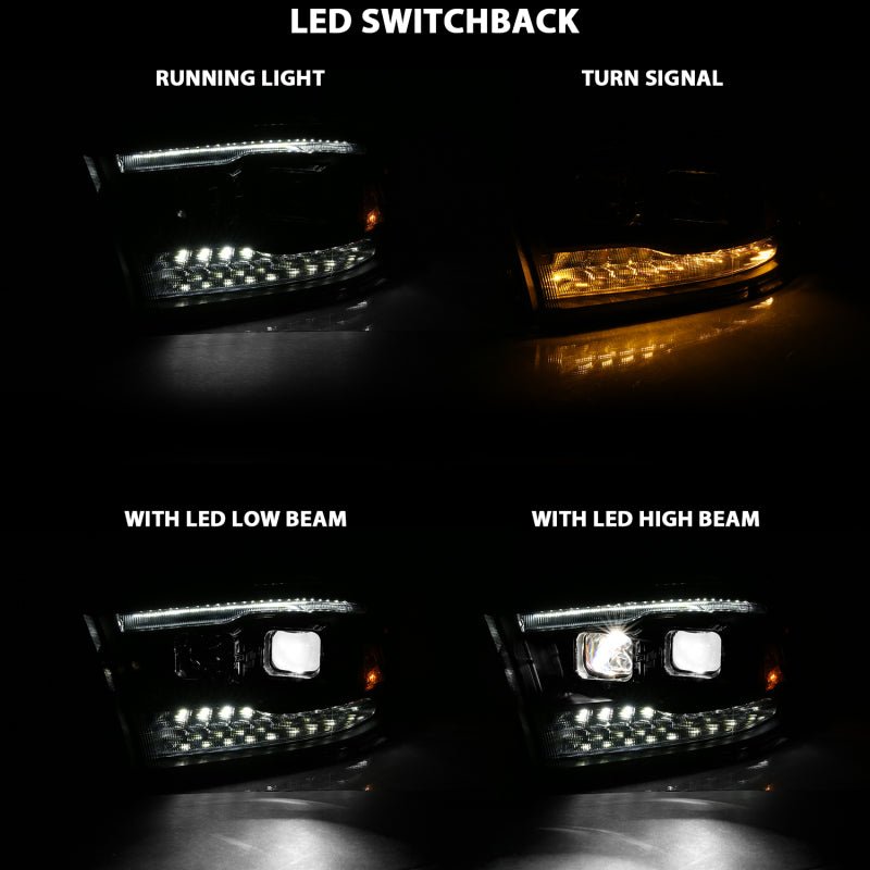 ANZO 2009 - 2018 Dodge Ram 1500 Led Projector Plank Style Switchback H.L Halo Black Amber (OE Style) - CPC Performance