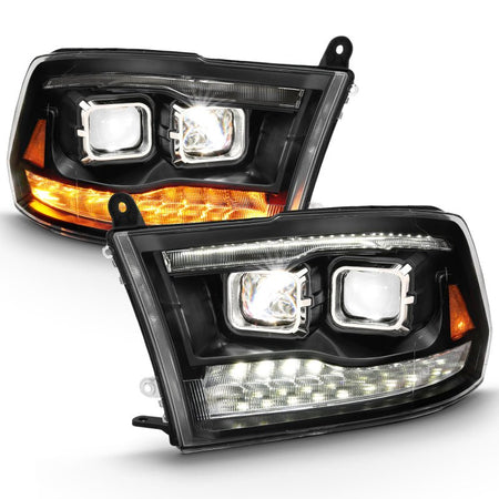 ANZO 2009 - 2018 Dodge Ram 1500 Led Projector Plank Style Switchback H.L Halo Black Amber (OE Style) - CPC Performance