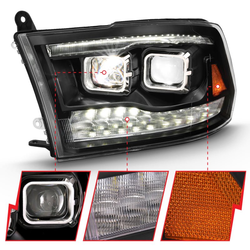 ANZO 2009 - 2018 Dodge Ram 1500 Led Projector Plank Style Switchback H.L Halo Black Amber (OE Style) - CPC Performance