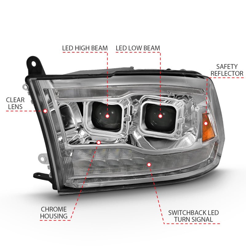 ANZO 2009 - 2018 Dodge Ram 1500 Led Projector Plank Style Switchback H.L Halo Chrome Amber (OE Style) - CPC Performance