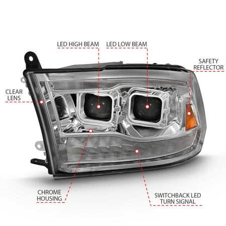 ANZO 2009 - 2018 Dodge Ram 1500 Led Projector Plank Style Switchback H.L Halo Chrome Amber (OE Style) - CPC Performance