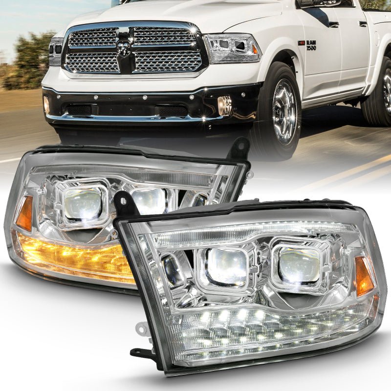 ANZO 2009 - 2018 Dodge Ram 1500 Led Projector Plank Style Switchback H.L Halo Chrome Amber (OE Style) - CPC Performance