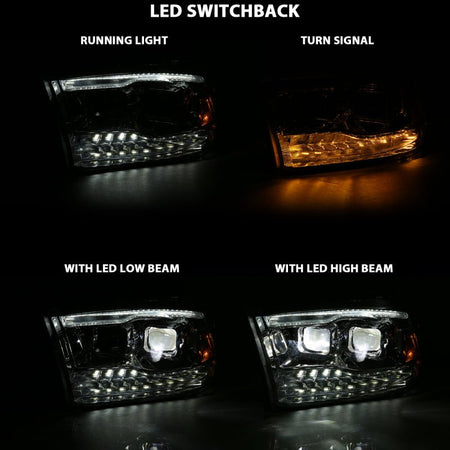 ANZO 2009 - 2018 Dodge Ram 1500 Led Projector Plank Style Switchback H.L Halo Chrome Amber (OE Style) - CPC Performance