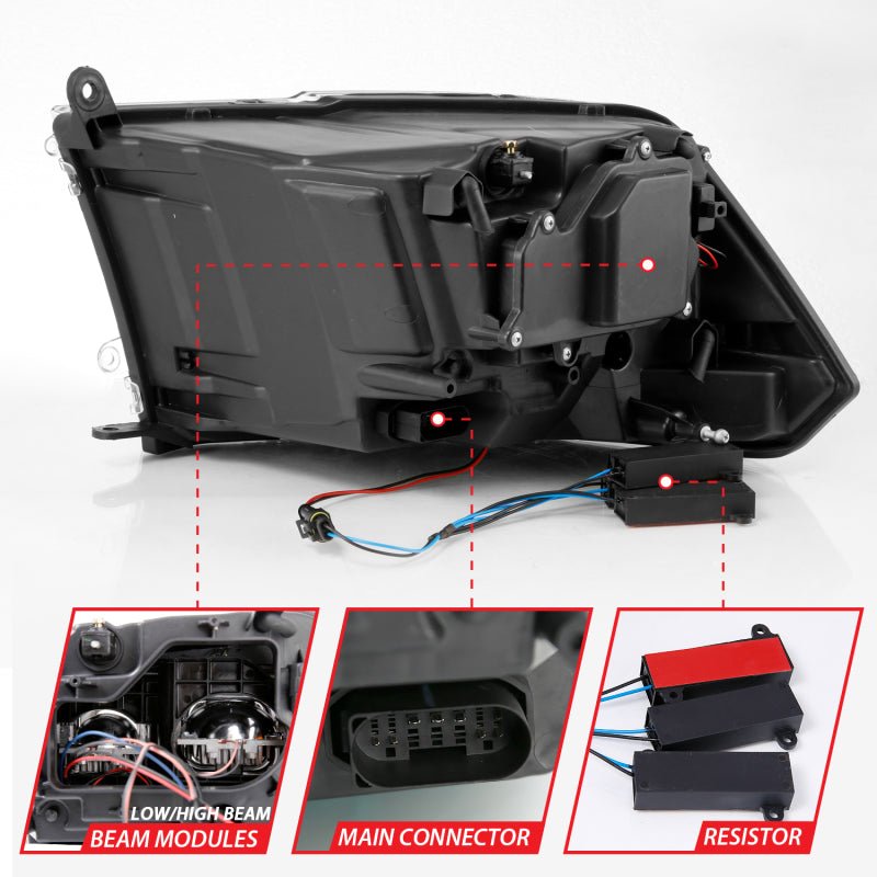 ANZO 2009 - 2018 Dodge Ram 1500 Led Projector Plank Style Switchback H.L Halo Chrome Amber (OE Style) - CPC Performance