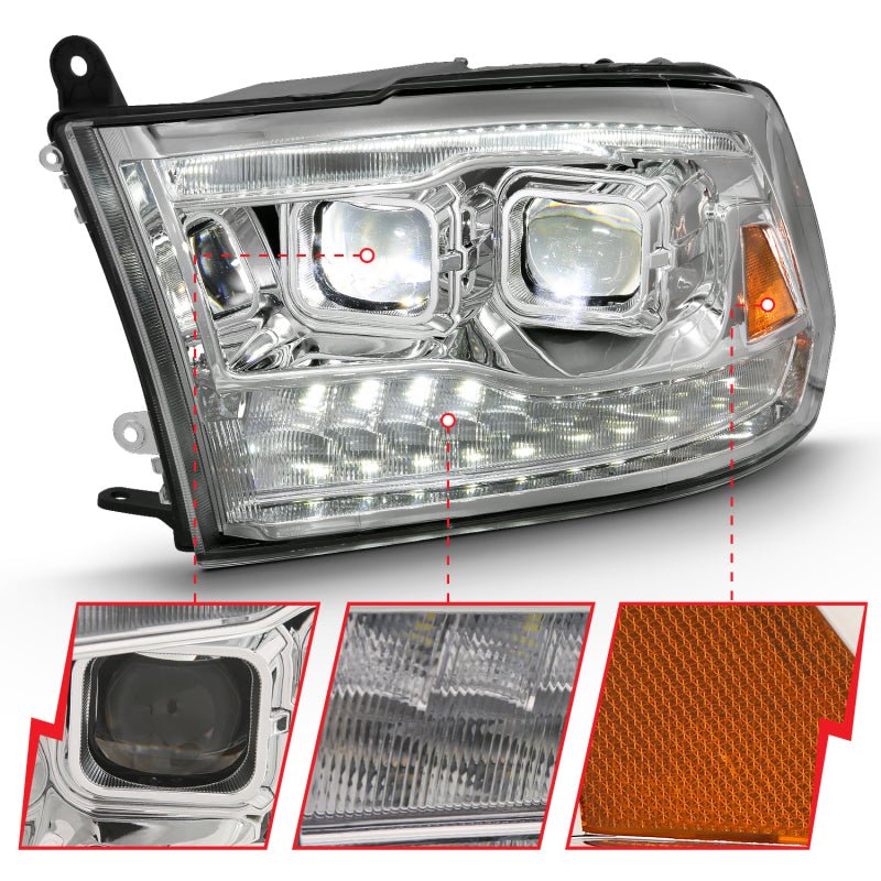 ANZO 2009 - 2018 Dodge Ram 1500 Led Projector Plank Style Switchback H.L Halo Chrome Amber (OE Style) - CPC Performance