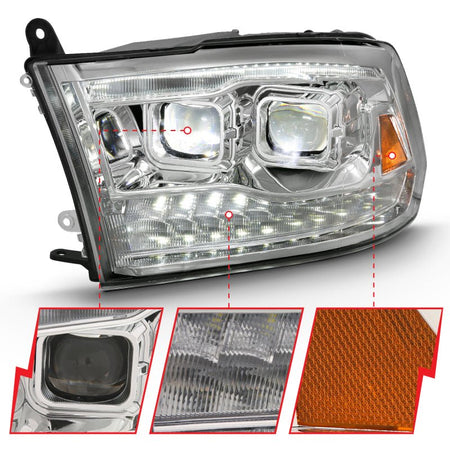 ANZO 2009 - 2018 Dodge Ram 1500 Led Projector Plank Style Switchback H.L Halo Chrome Amber (OE Style) - CPC Performance
