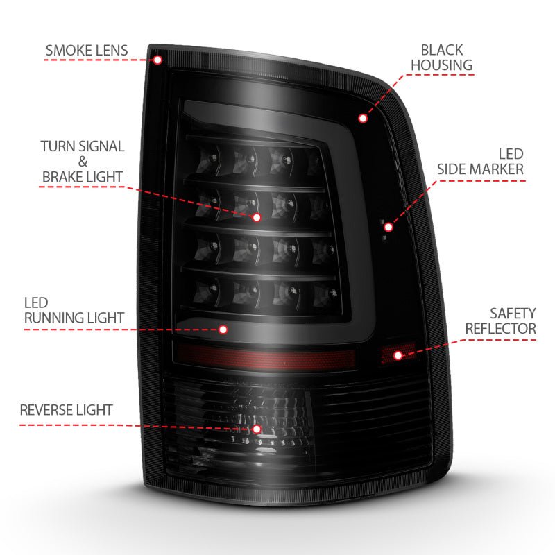 ANZO 2009 - 2018 Dodge Ram 1500 LED Taillight Plank Style Black w/Smoke Lens - CPC Performance