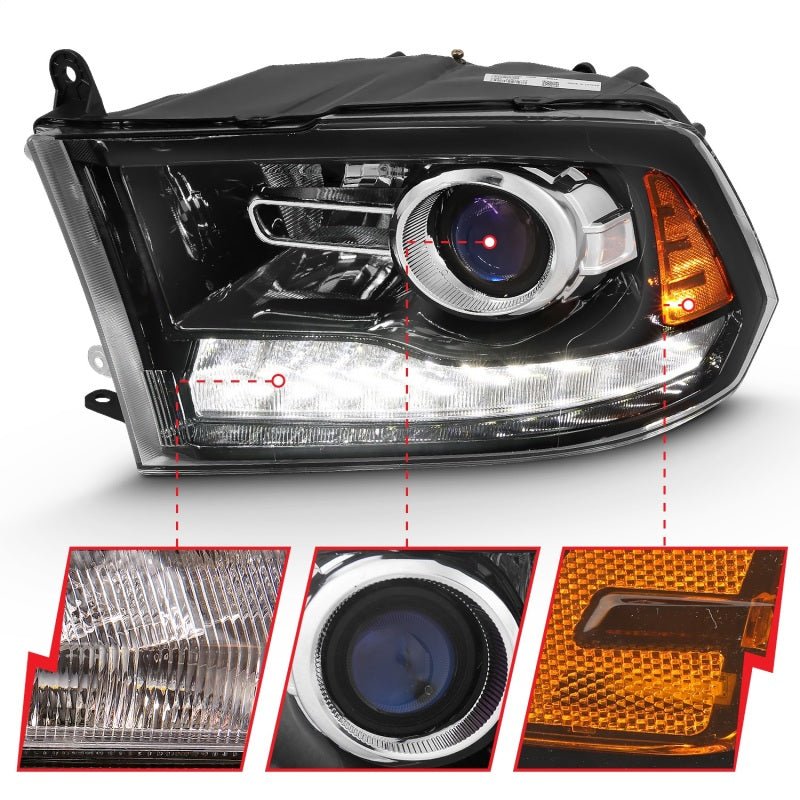 ANZO 2009 - 2018 Dodge Ram 1500 Projector Plank Style Switchback H.L Halo Black Amber (OE Style) - CPC Performance